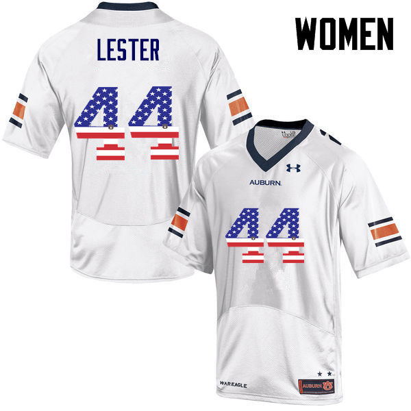 Women #44 Raymond Lester Auburn Tigers USA Flag Fashion College Football Jerseys-White - Click Image to Close